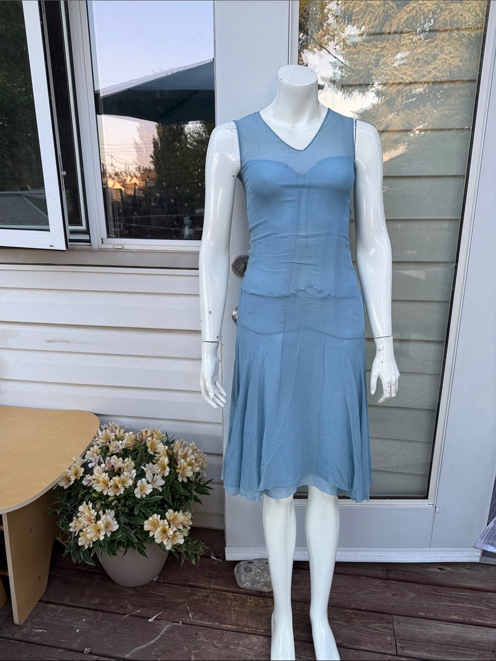 Title: Antique 1920s/1930s Drop-Waist Dress | Sheer Powder Blue Chiffon Flapper